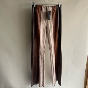 Fashion Nova Flare Pants Faux Leather Brown Tan Cream Color Block Panels New Med